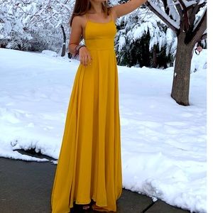 Lulus Dreamy Romance Mustard Yellow Backless Maxi Dress size XL